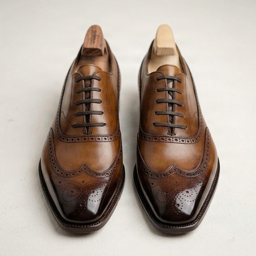 Brown leather wingtip brogues darker for men