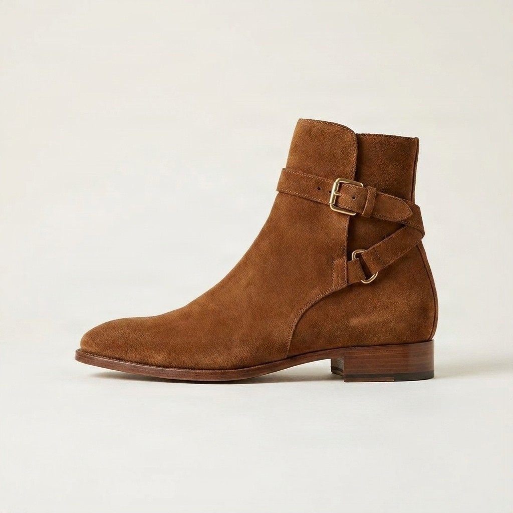 Men's brown suede jodhpur boots buckle two
