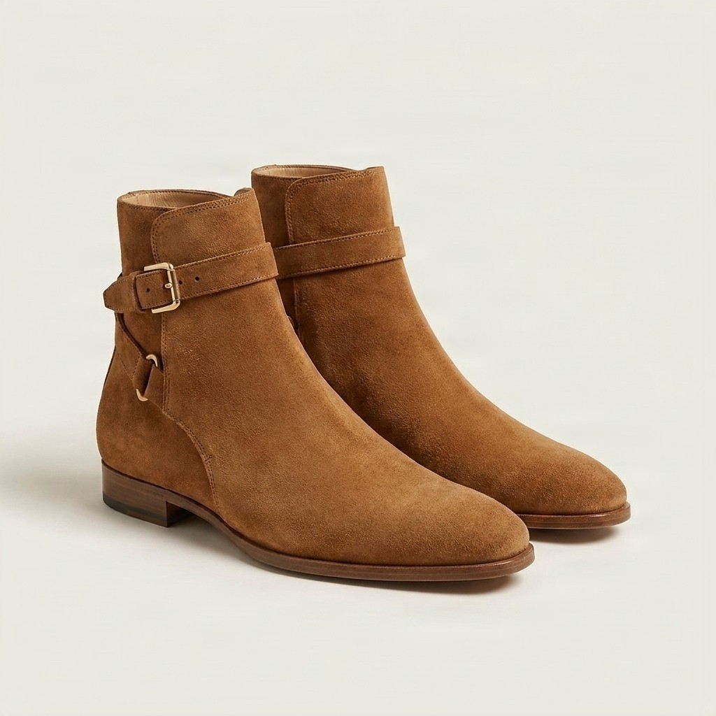 Men's suede jodhpur boots buckle two in brown