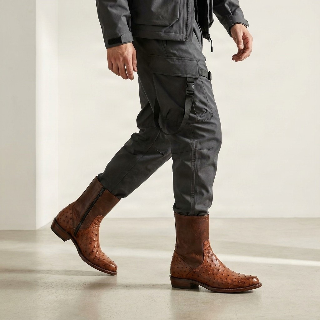 Men's leather cowboy boots in brown