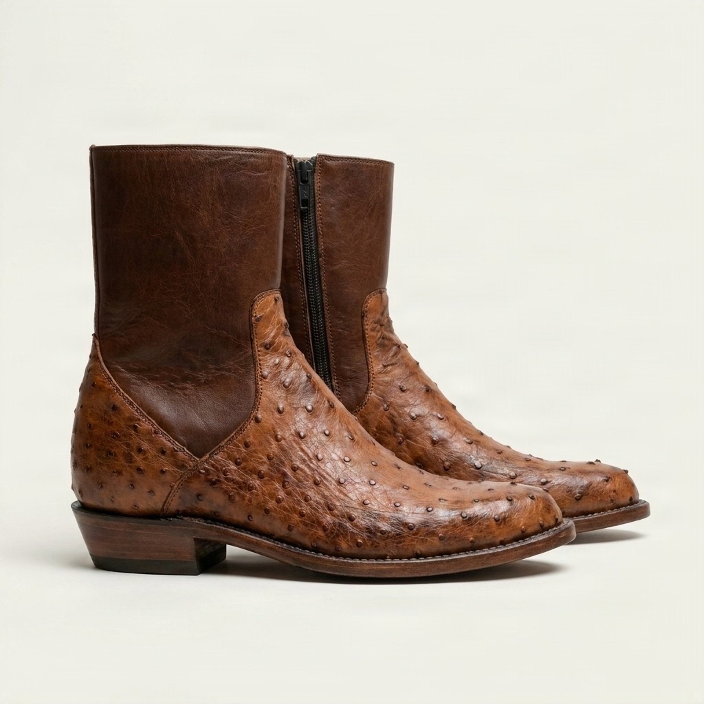Brown leather cowboy boots for men