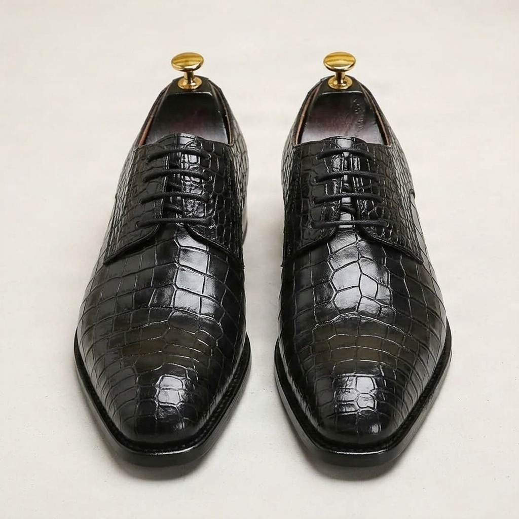 Men's black crocodile oxford shoes