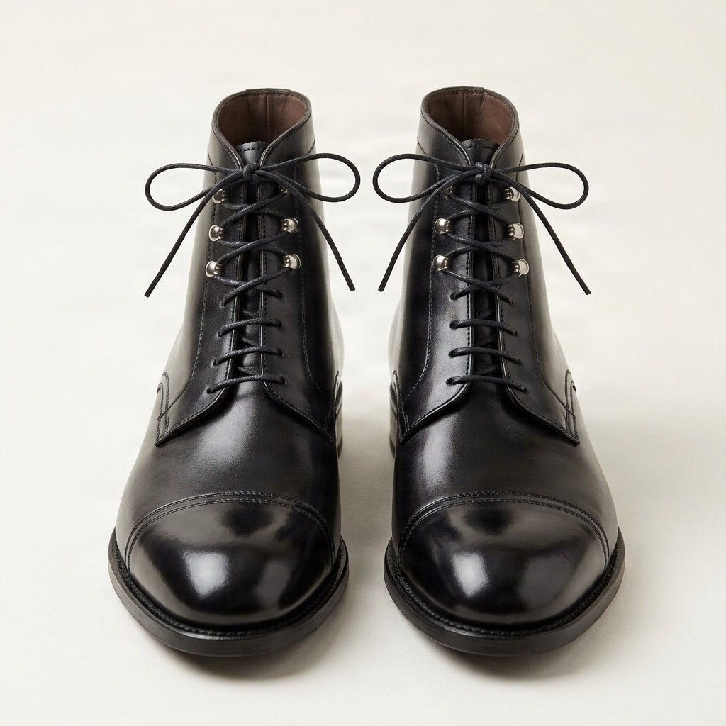 Black leather dress boots for men