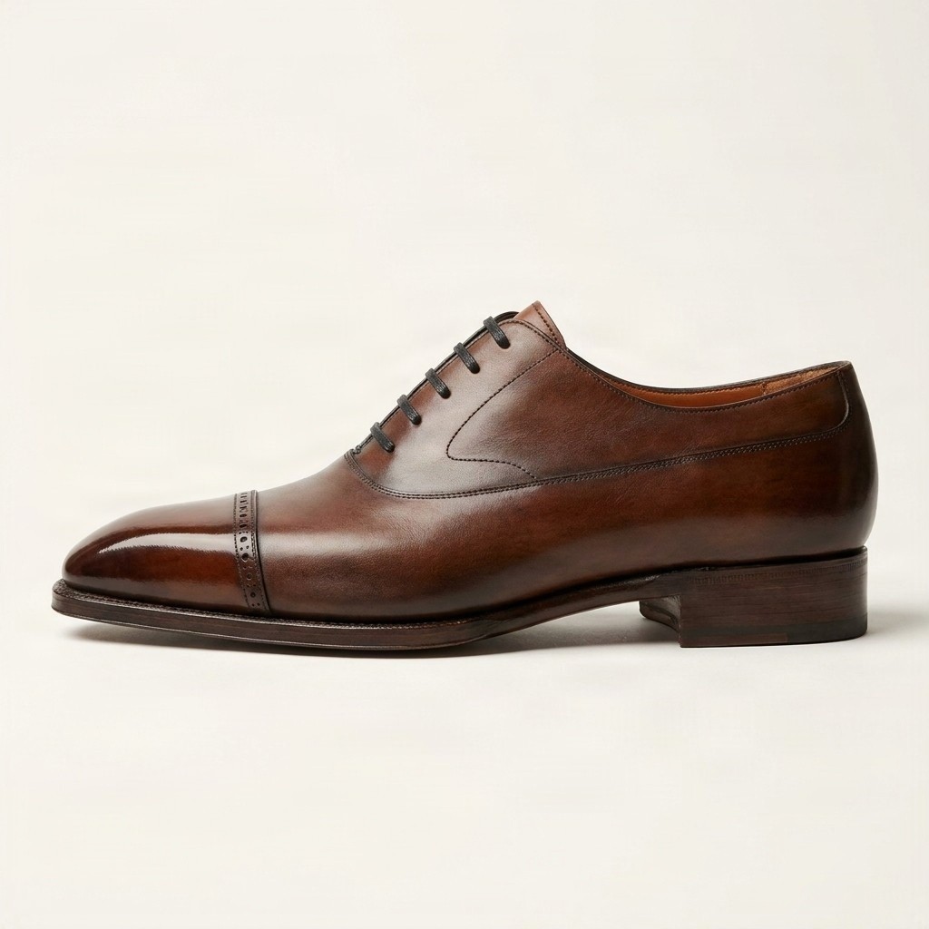 Brown leather brogues punching for men