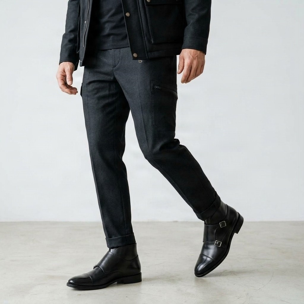Men's black leather dress boots cap toe