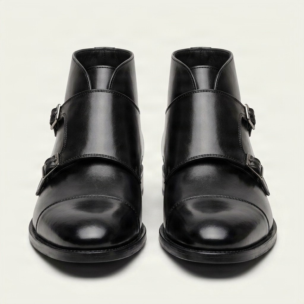 Men's leather dress boots cap toe in black