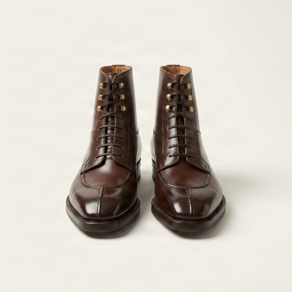Brown leather ankle boots split toe for men