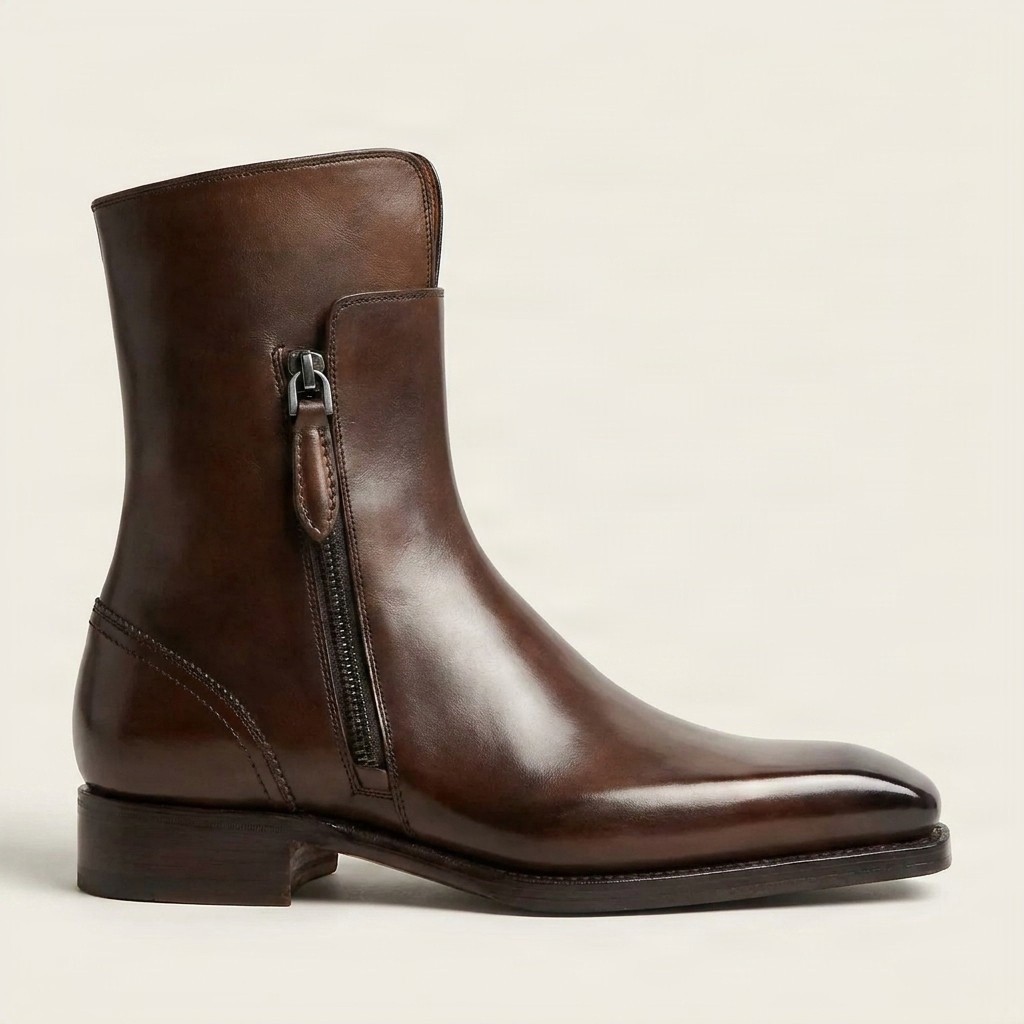 Men's brown leather ankle boots pointed toe