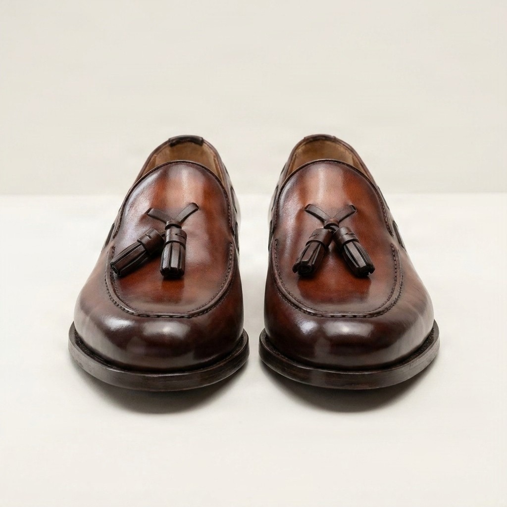 Men's cognac leather tassel loafers