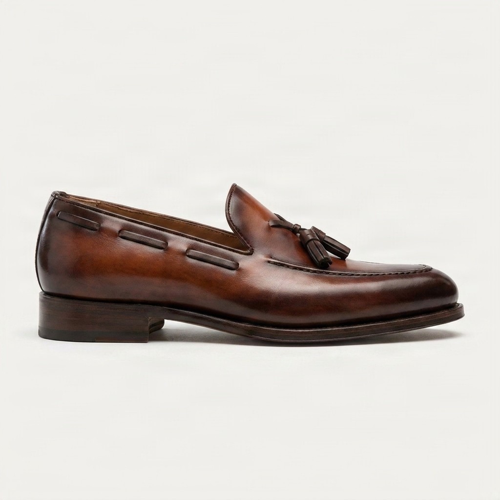 Cognac leather tassel loafers for men
