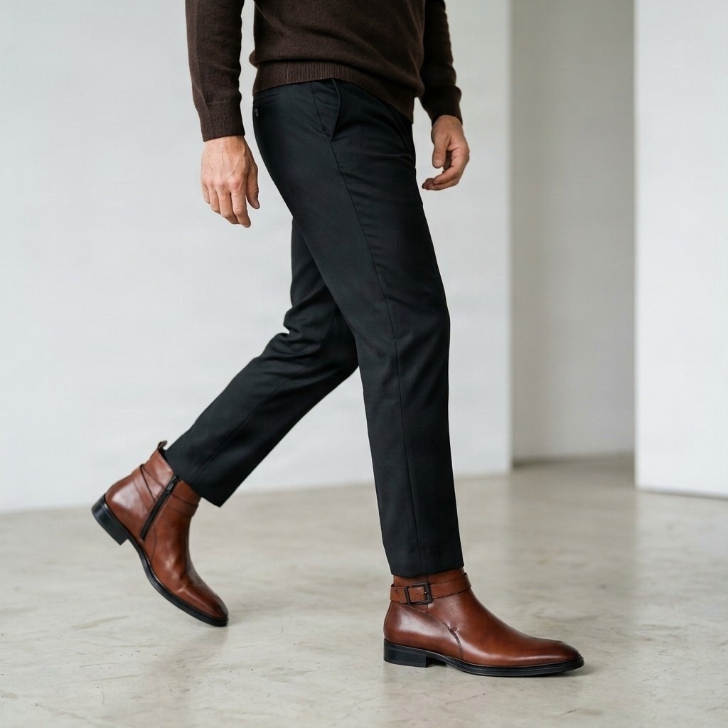 Men's leather jodhpur boots side zip in cognac