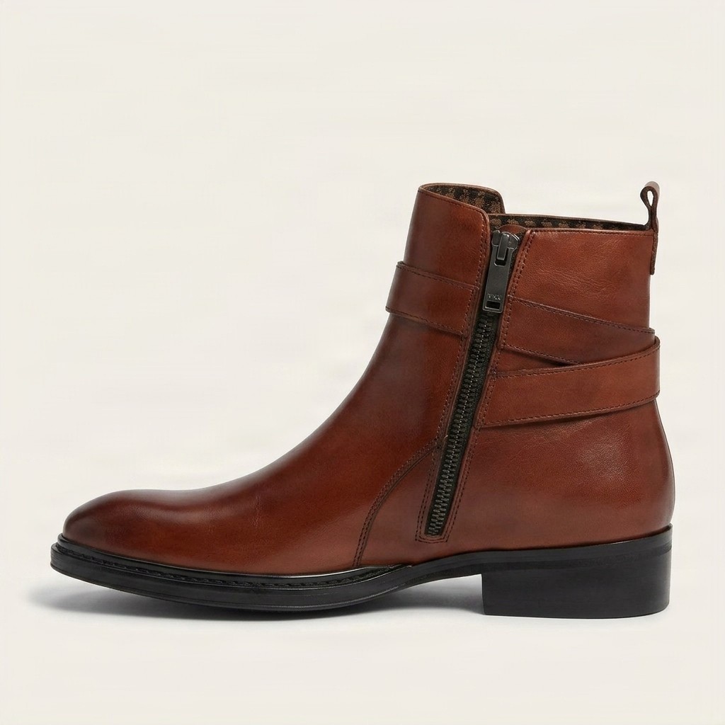 Cognac leather jodhpur boots side zip for men