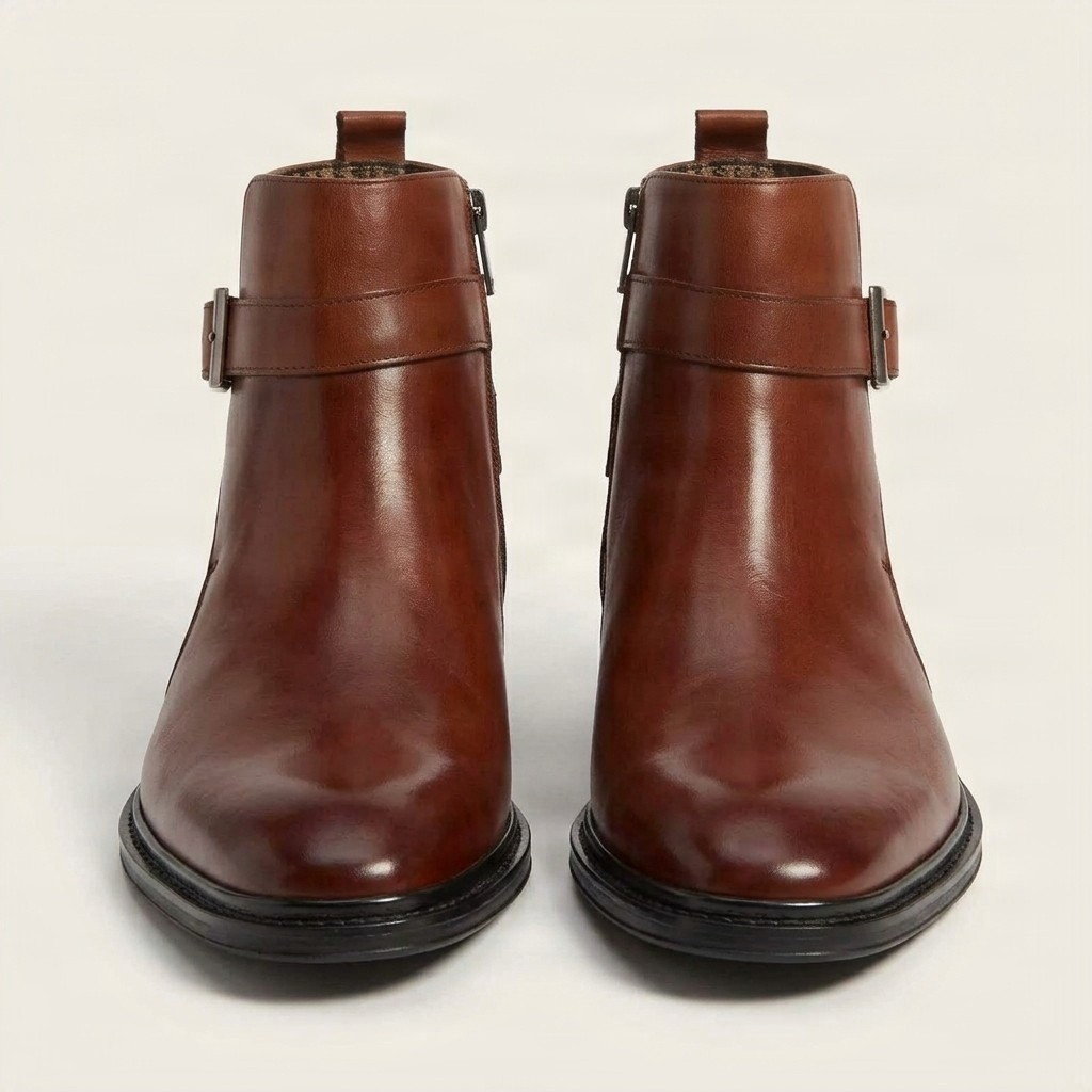 Men's cognac leather jodhpur boots side zip