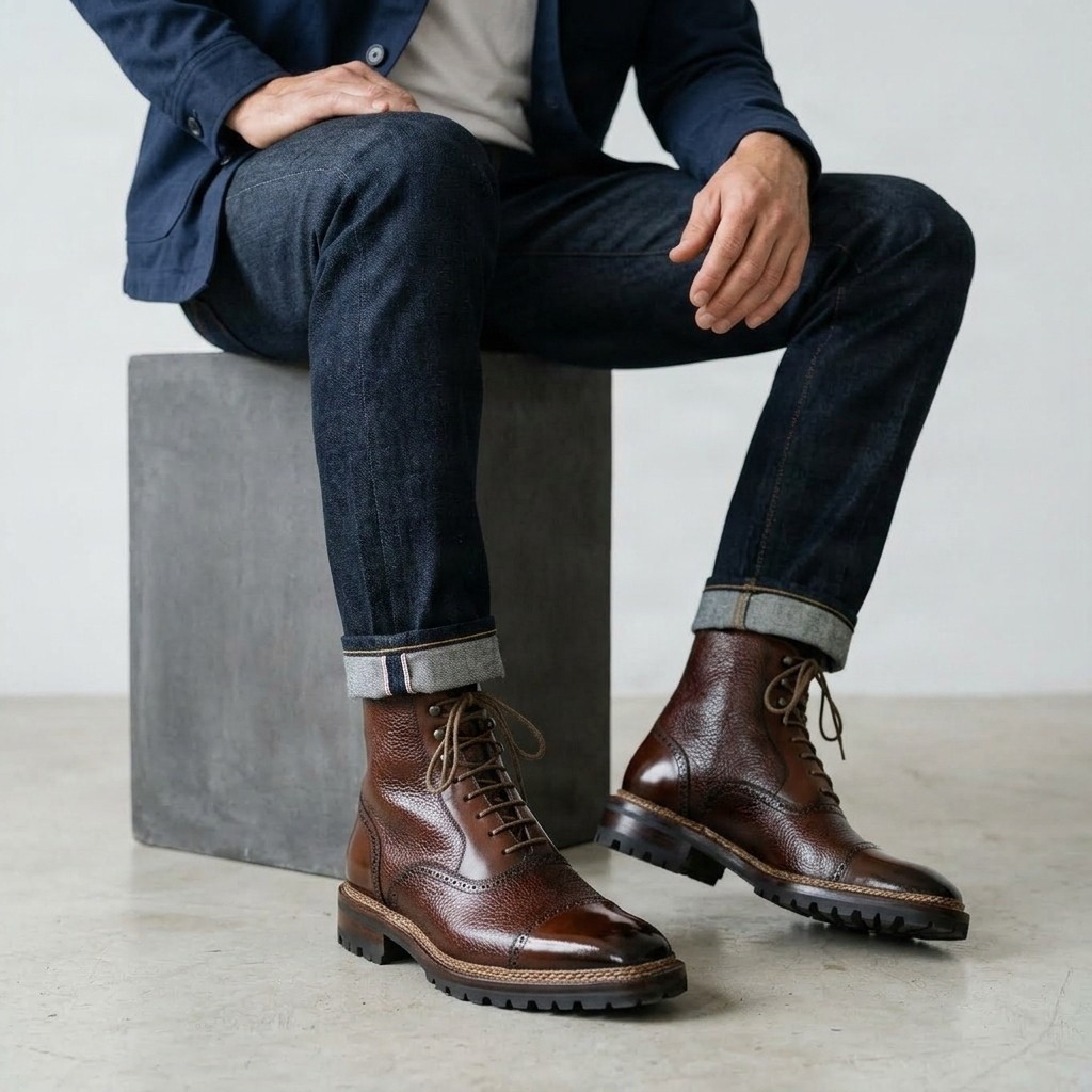 Men's leather ankle boots in burgundy