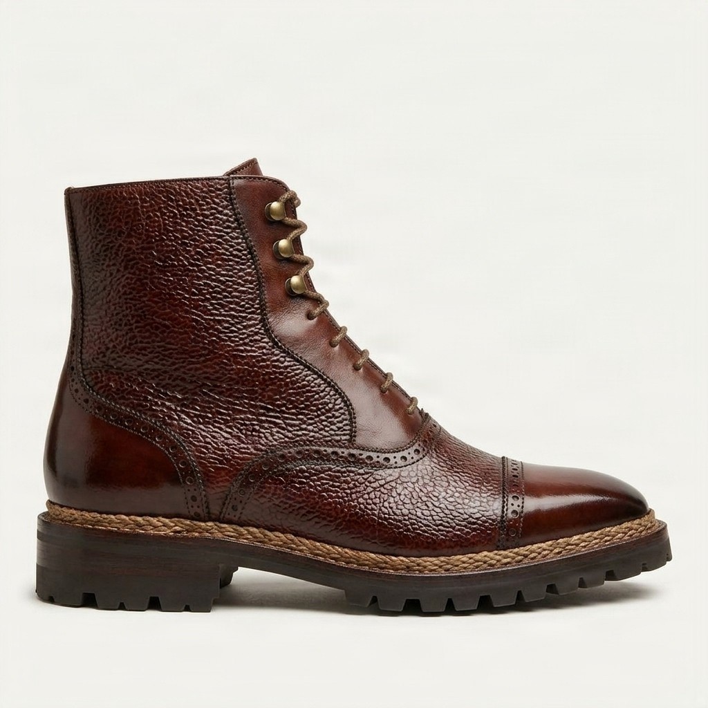 Burgundy leather ankle boots for men