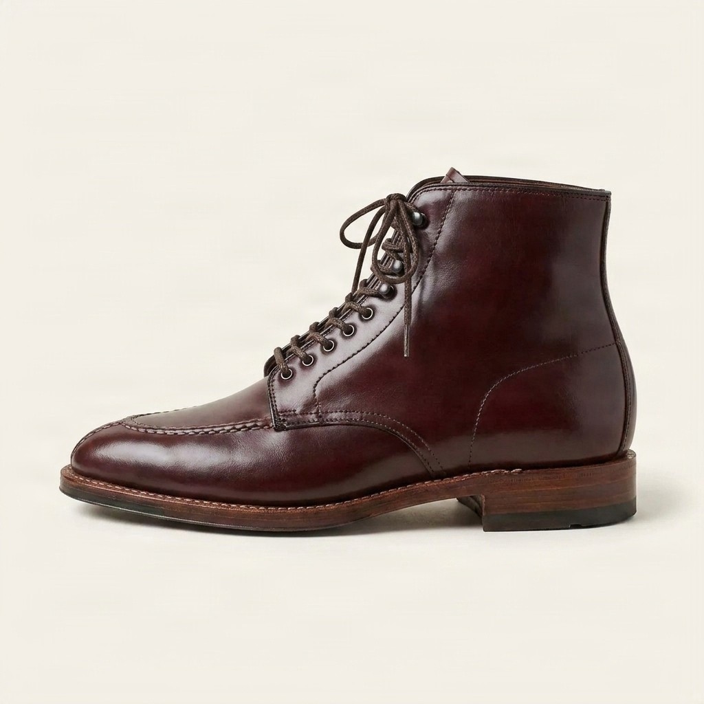 Burgundy leather dress boots split toe for men
