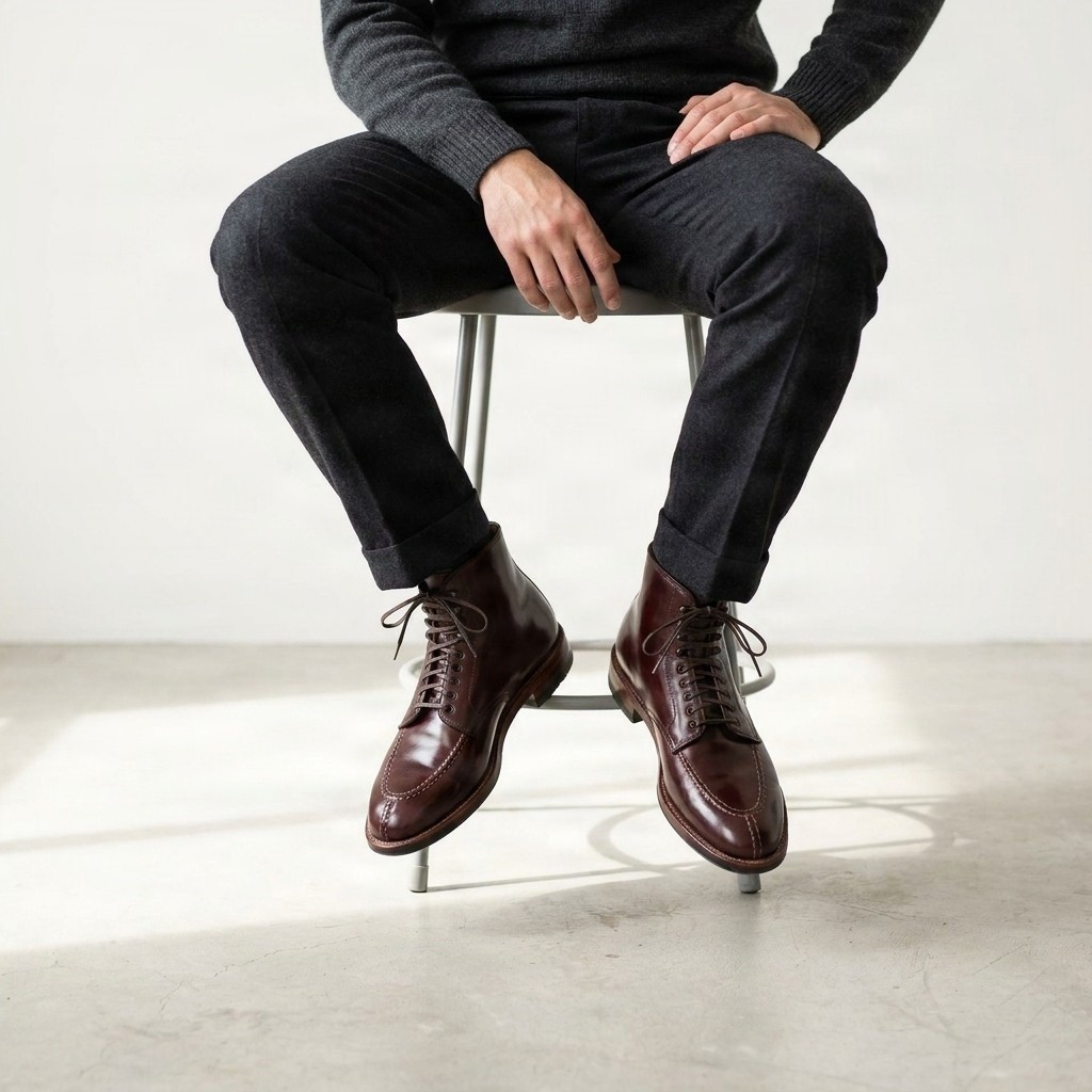 Men's leather dress boots split toe in burgundy