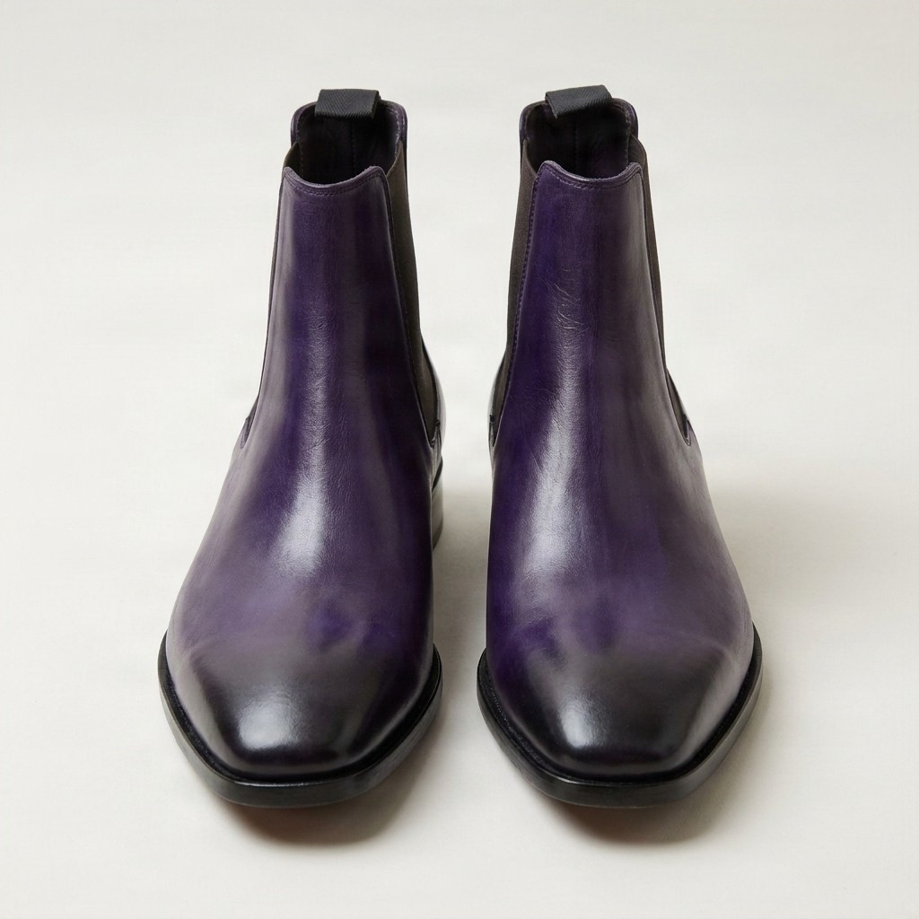 Men's leather chelsea boots in purple and black