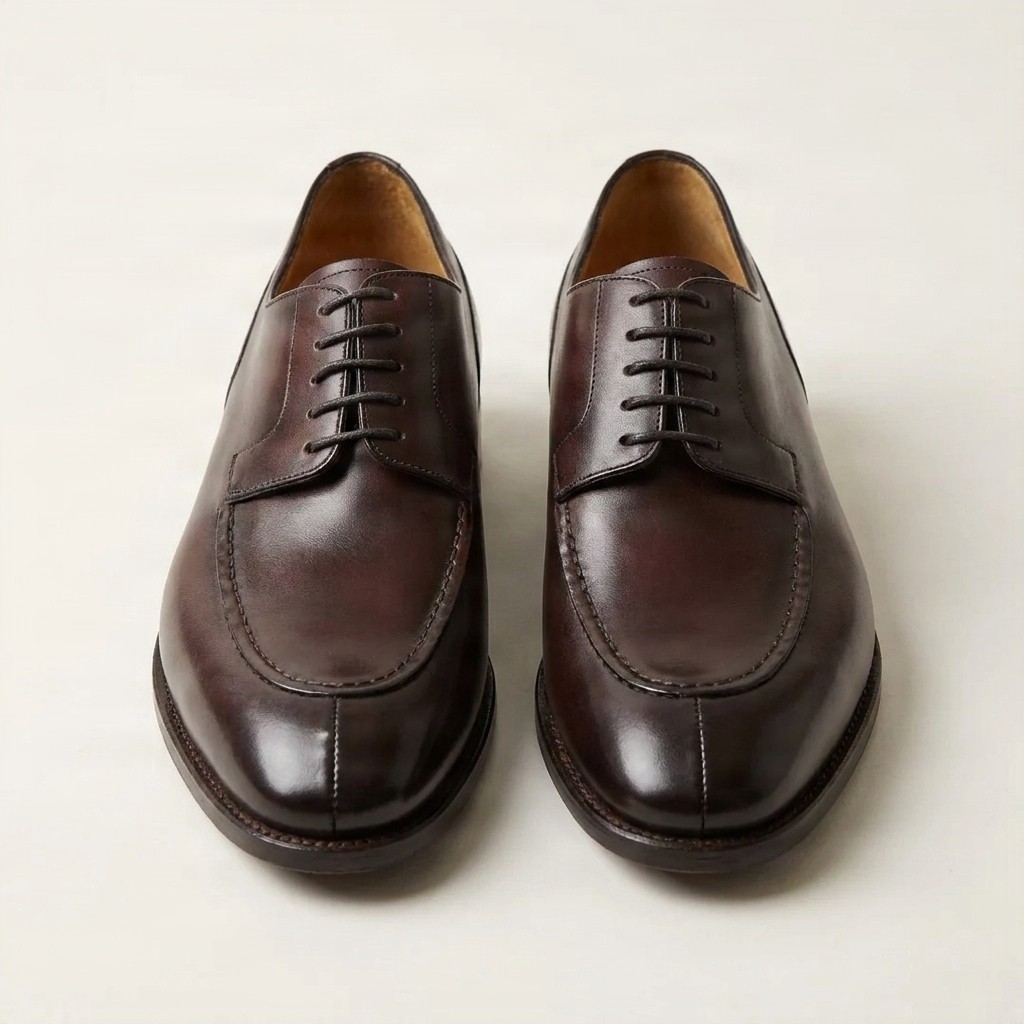 Burgundy leather derby shoes for men
