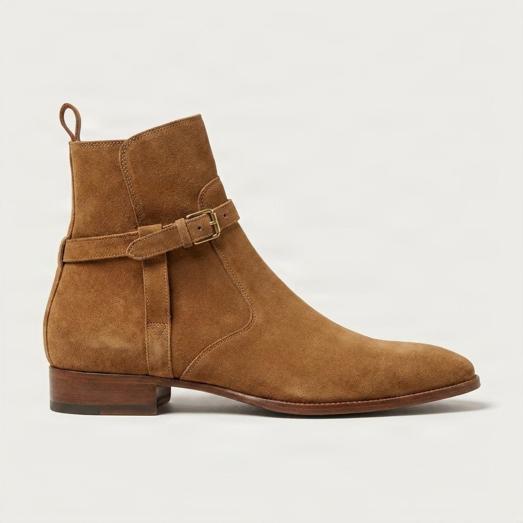 Tan suede jodhpur boots pointed toe for men
