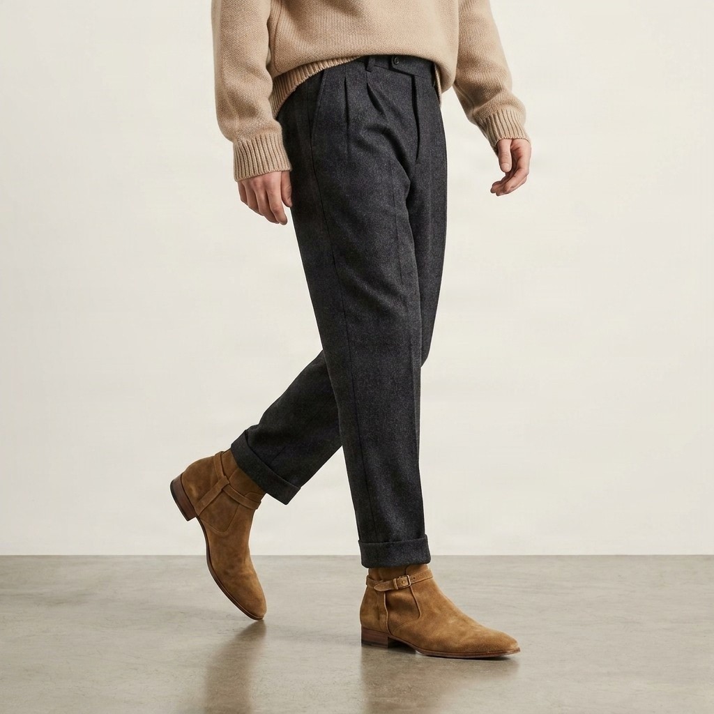Men's suede jodhpur boots pointed toe in tan