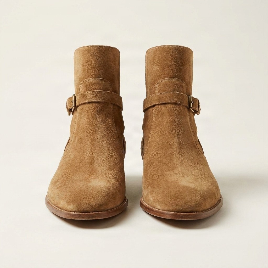 Men's tan suede jodhpur boots pointed toe