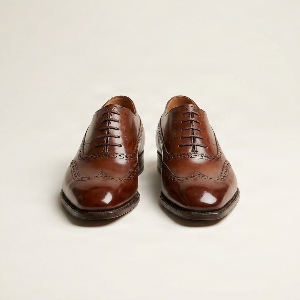 Men's leather wingtip brogues medallion in cognac
