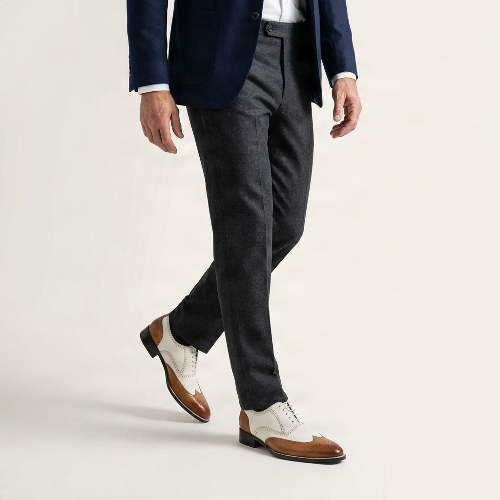 Men's leather brogues in white and tan
