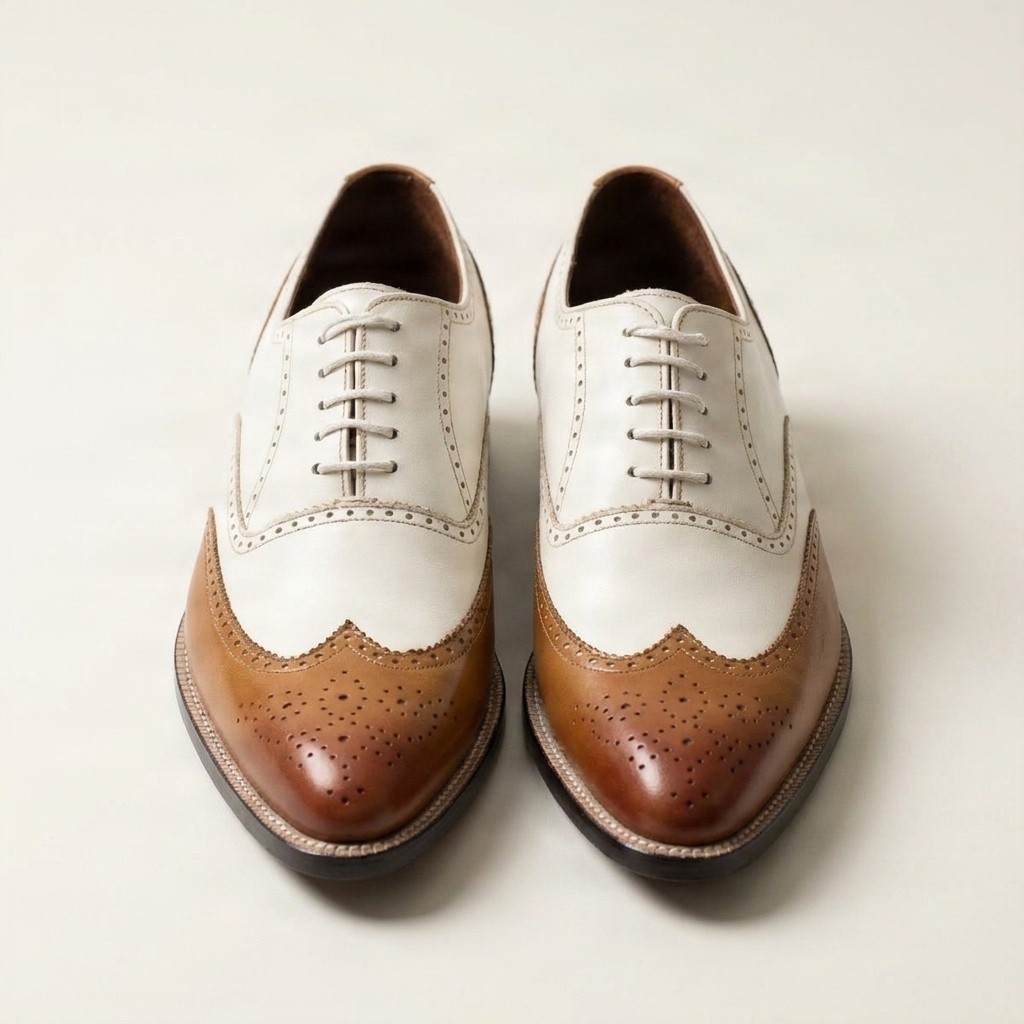 Men's white and tan leather brogues