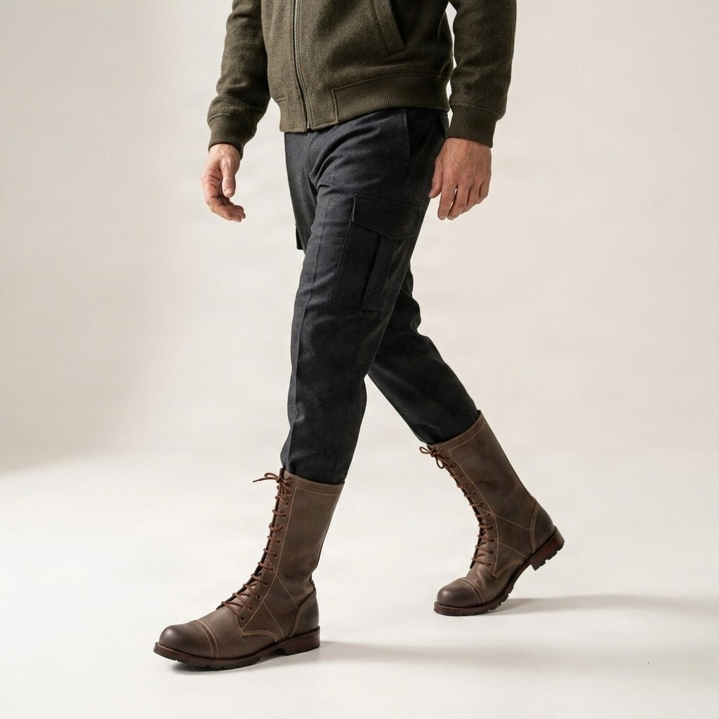 Men's grey suede combat boots