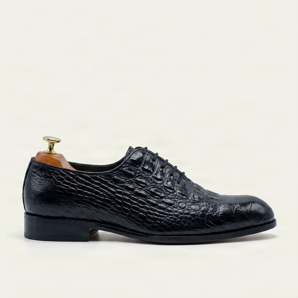 Men's crocodile oxford shoes plain toe in black