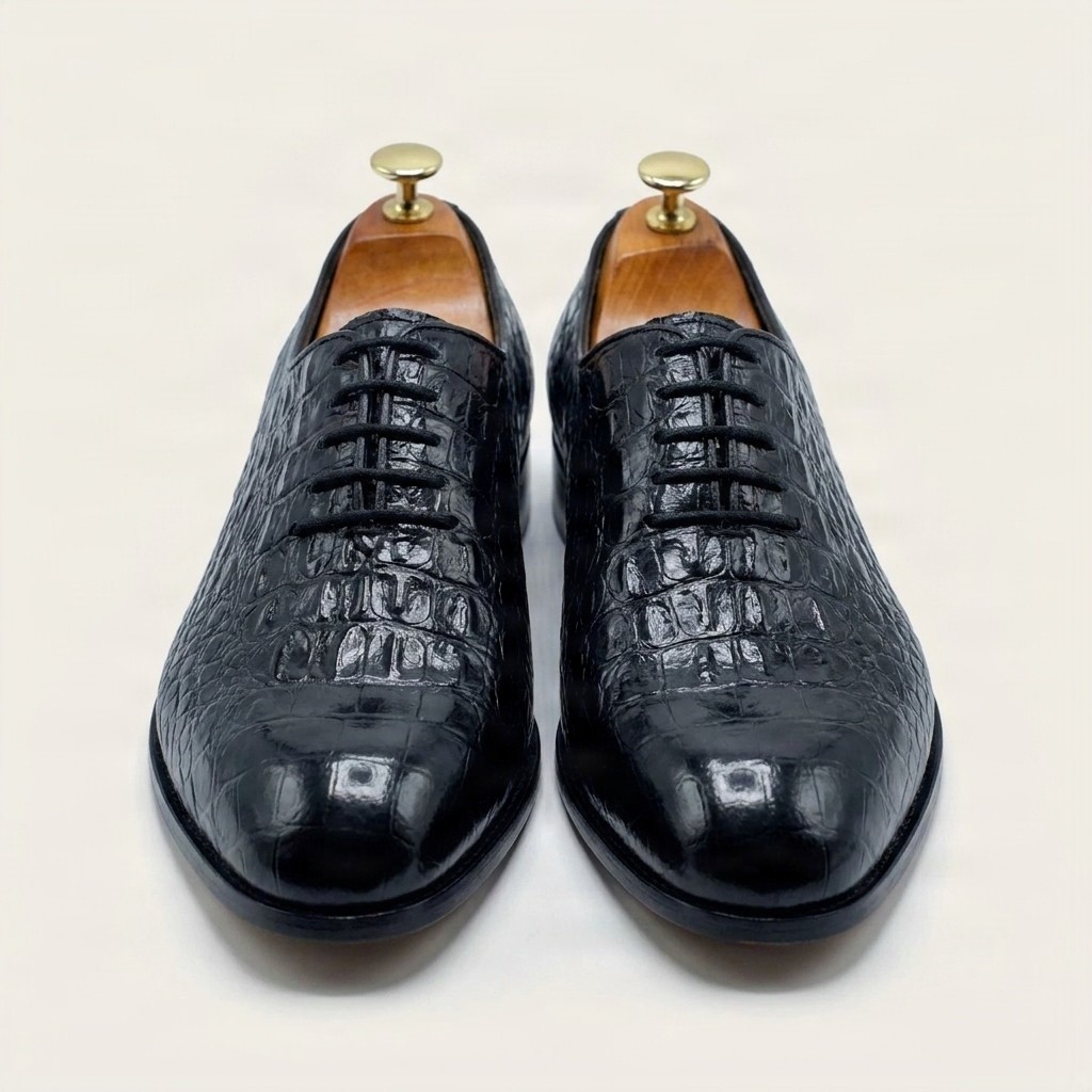 Men's black crocodile oxford shoes plain toe