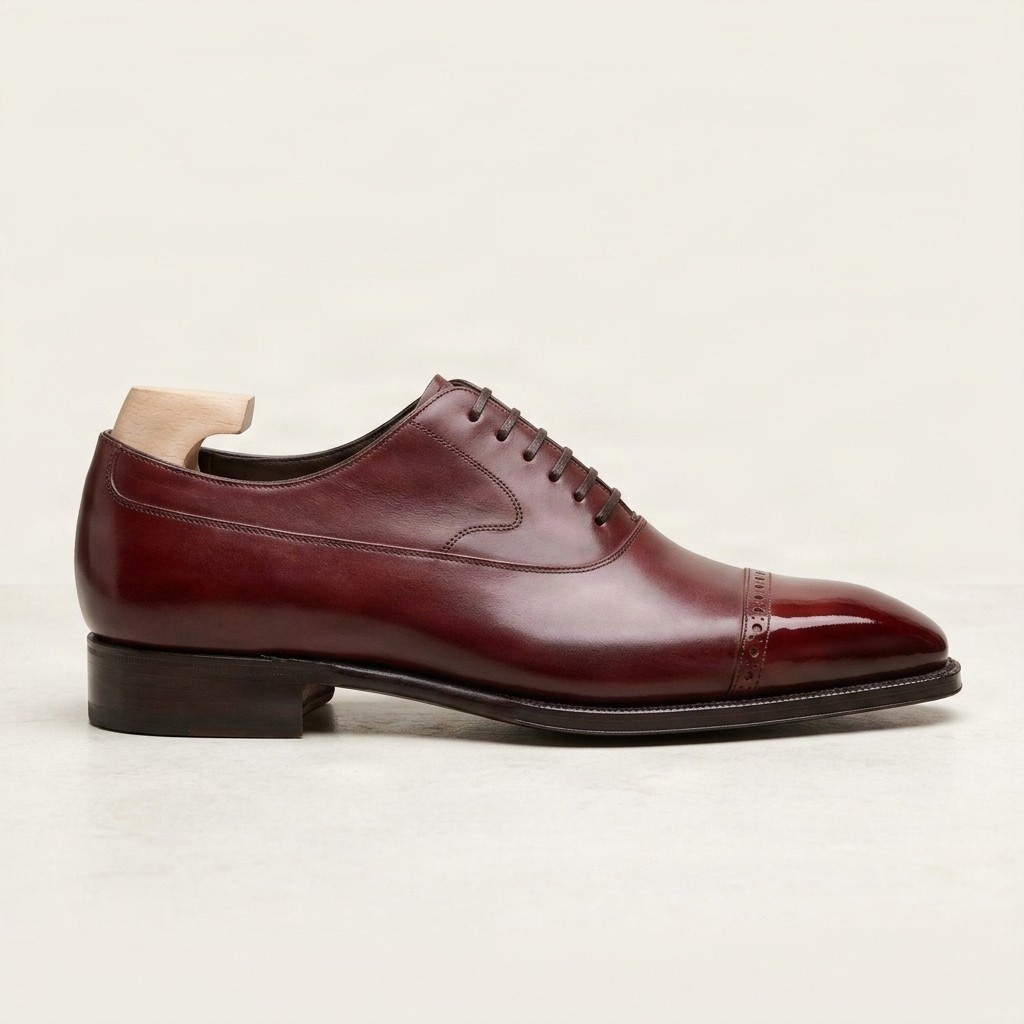 Burgundy leather oxford shoes cap toe for men