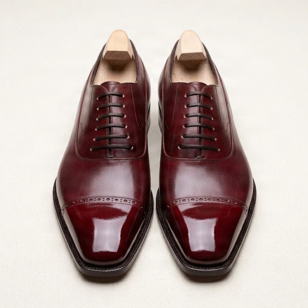 Men's burgundy leather oxford shoes cap toe