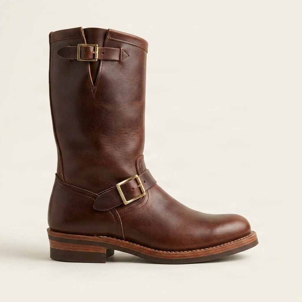 Men's brown leather engineer boots