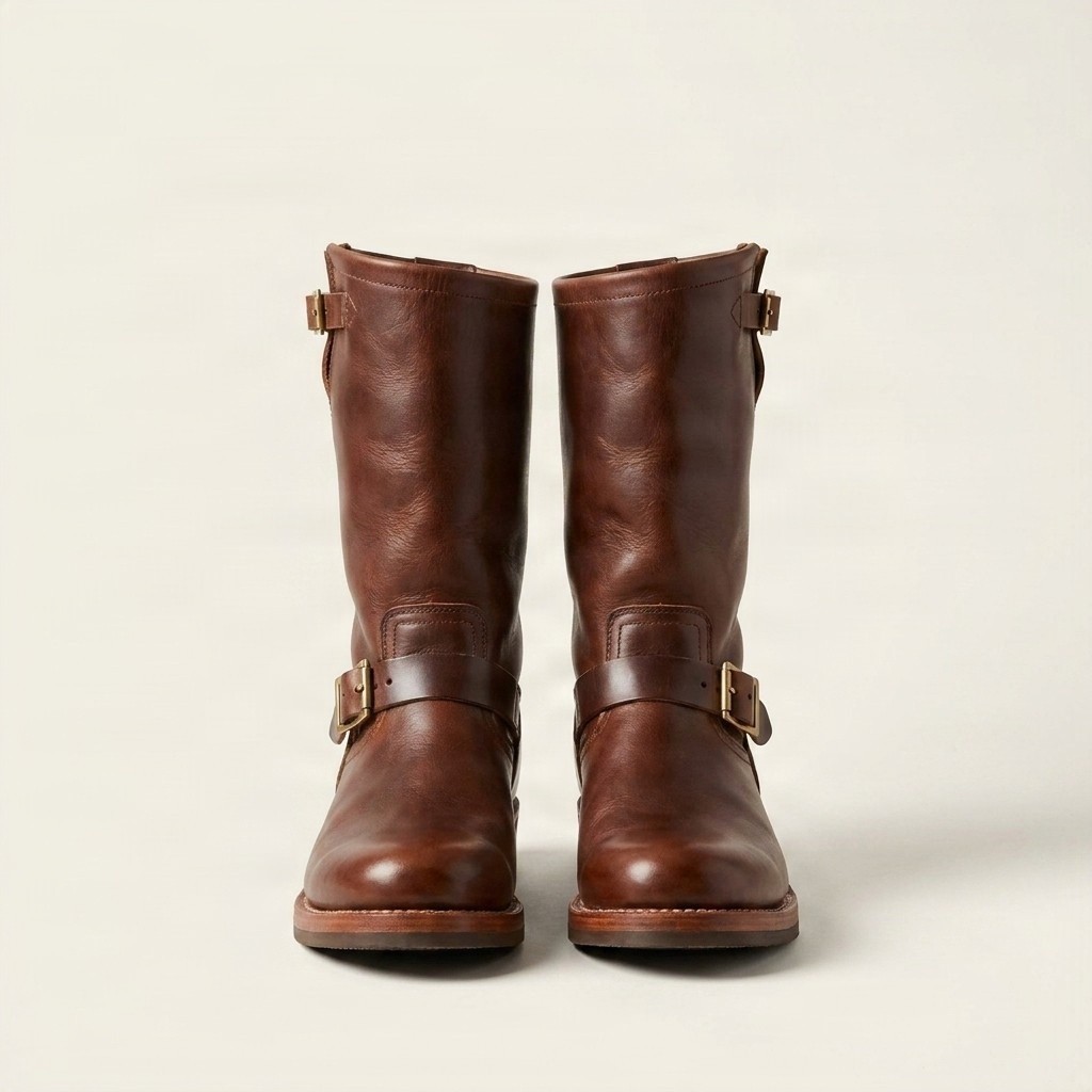 Men's leather engineer boots in brown