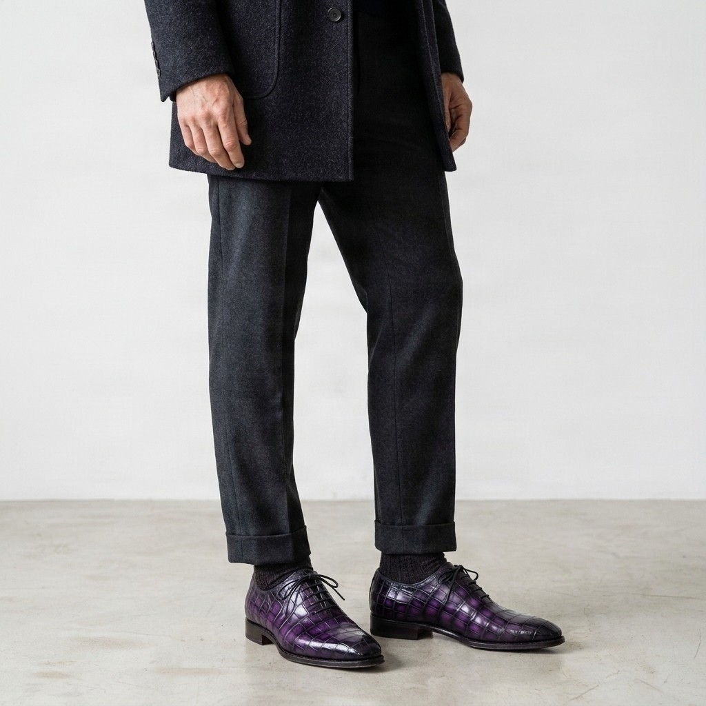 Men's purple crocodile oxford shoes