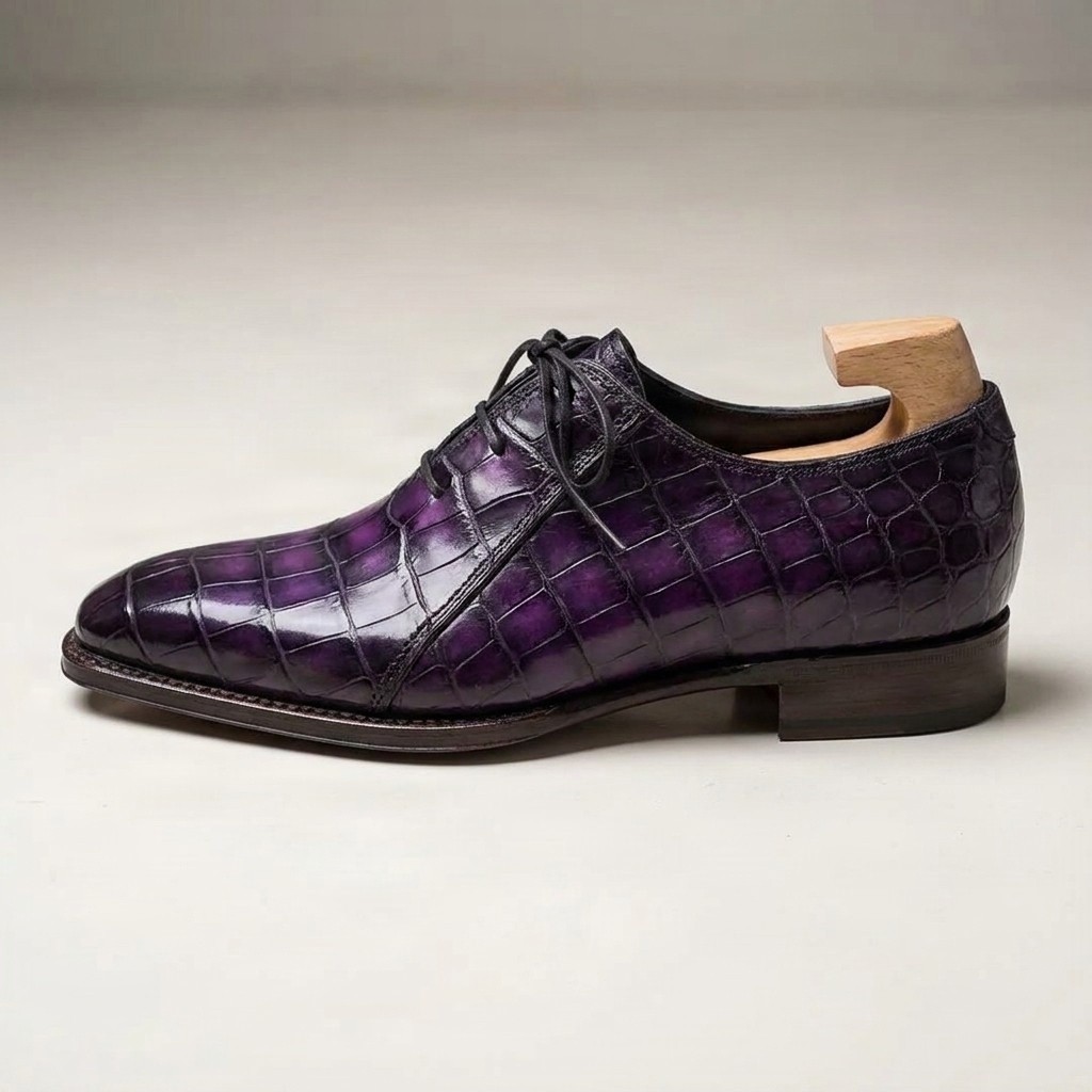 Men's crocodile oxford shoes in purple