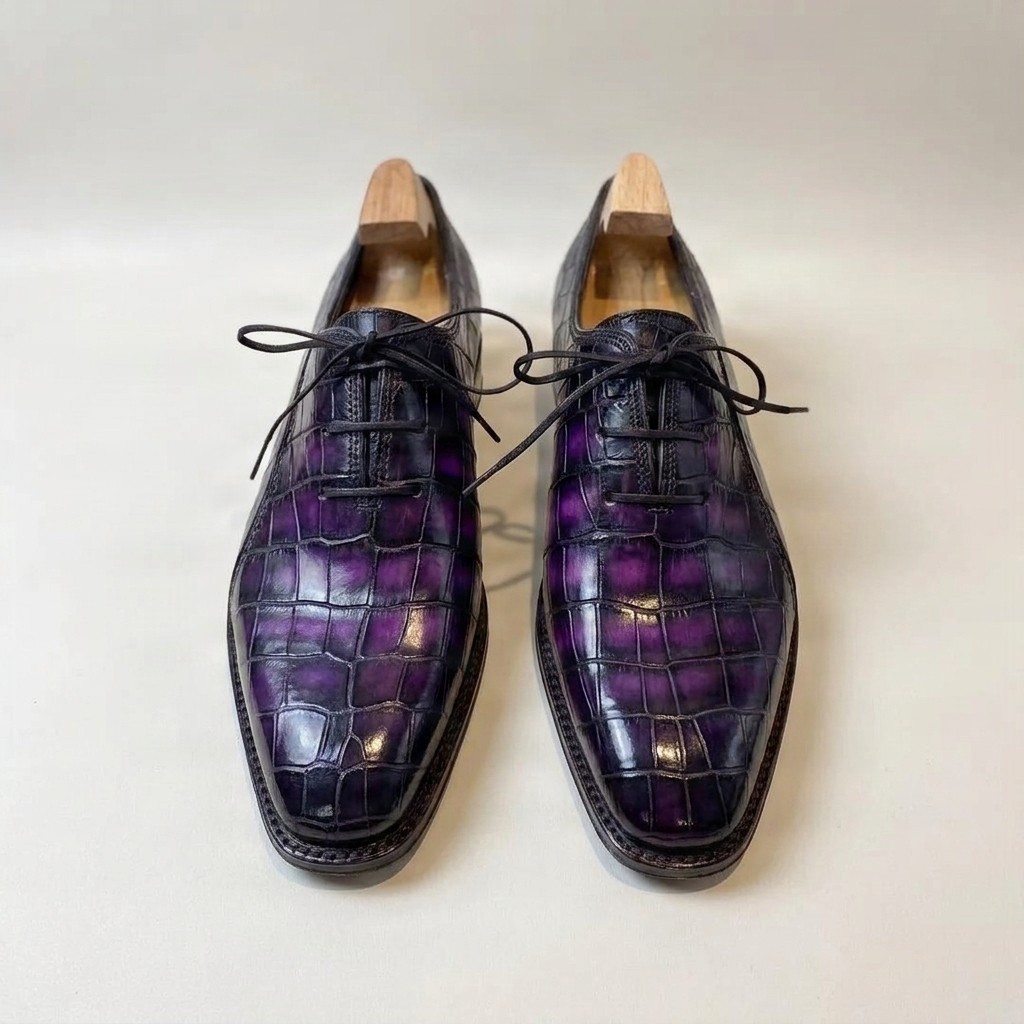 Purple crocodile oxford shoes for men