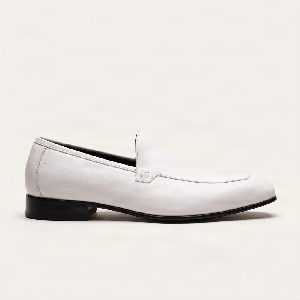 Men's white leather venetian loafers apron toe