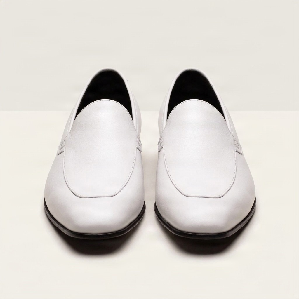 White leather venetian loafers apron toe for men
