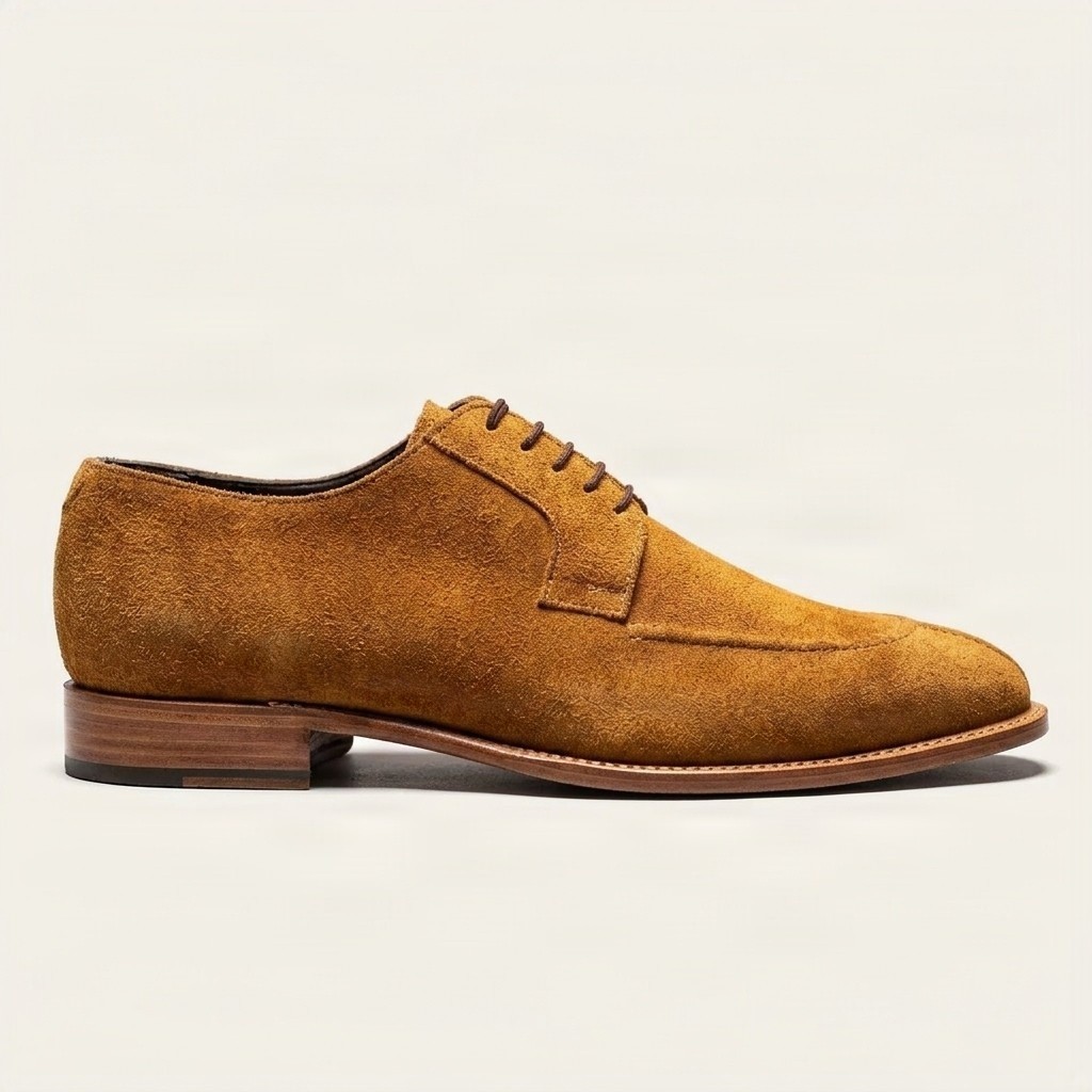 Tan suede derby shoes for men