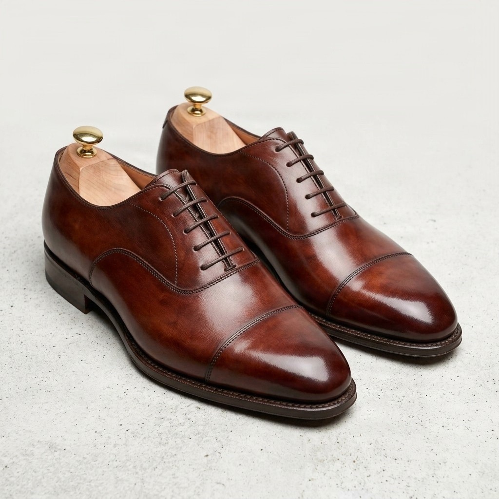 Men's leather oxford shoes cap toe closed in brown