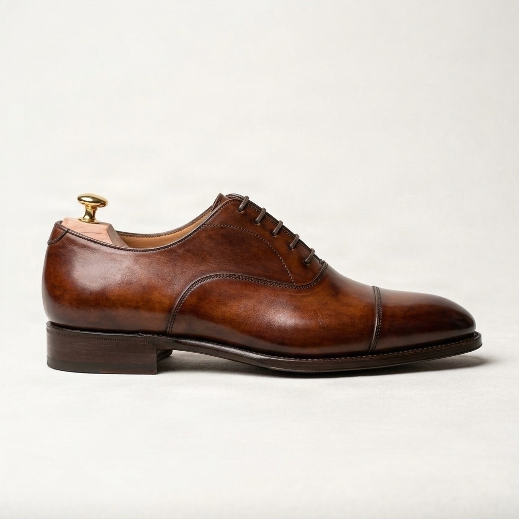 Brown leather oxford shoes cap toe closed for men