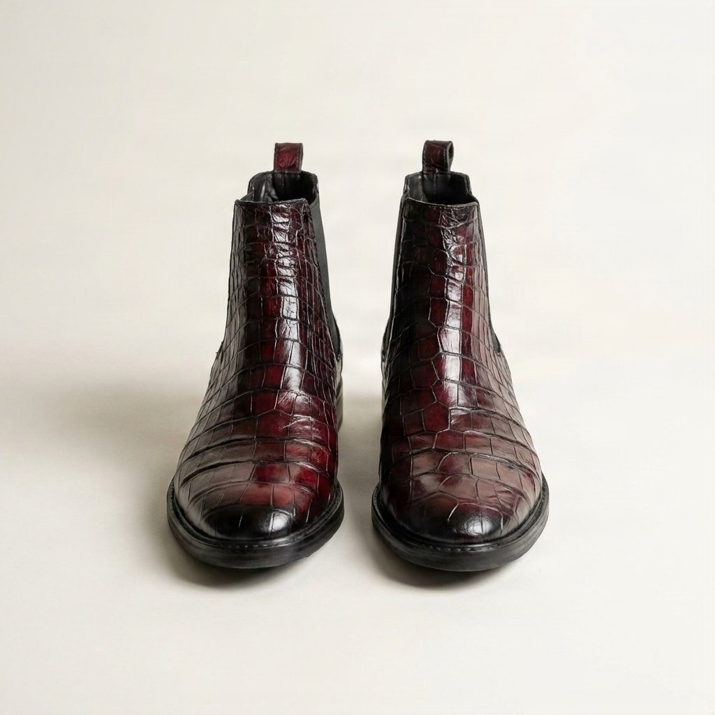 Men's burgundy crocodile chelsea boots