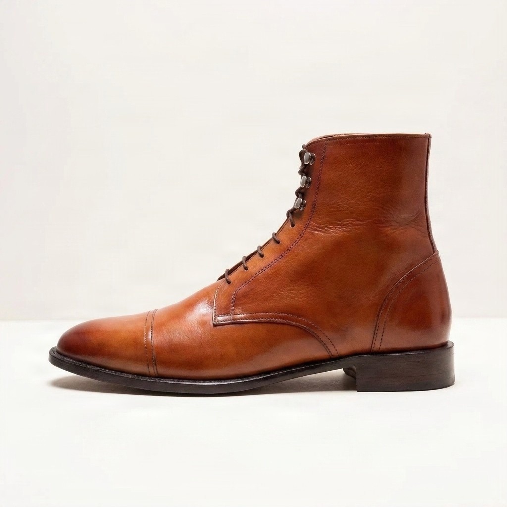 Cognac leather dress boots cap toe for men