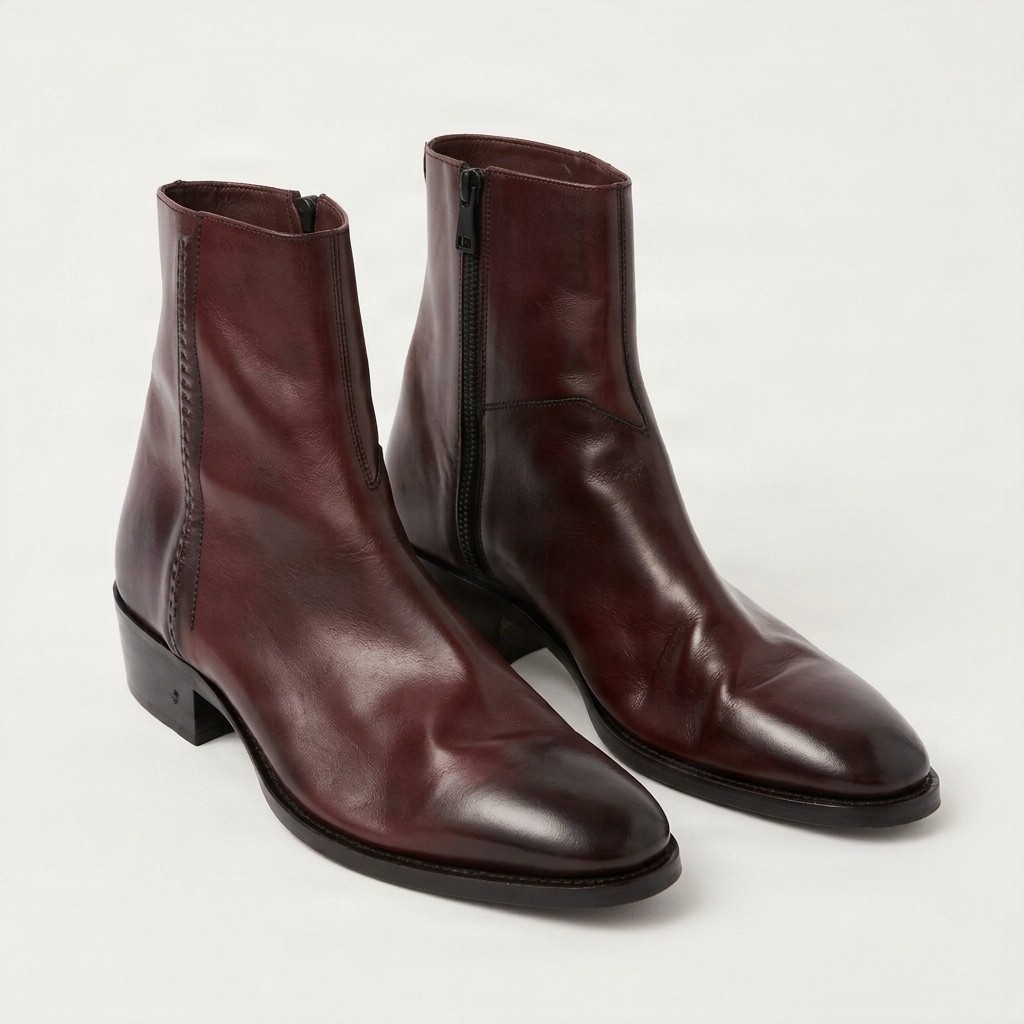 Men's burgundy leather chelsea boots pointed toe