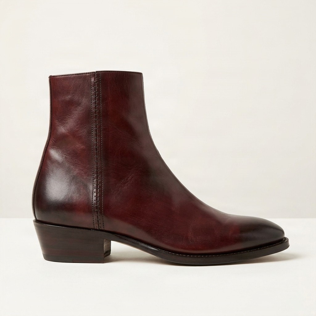 Burgundy leather chelsea boots pointed toe for men