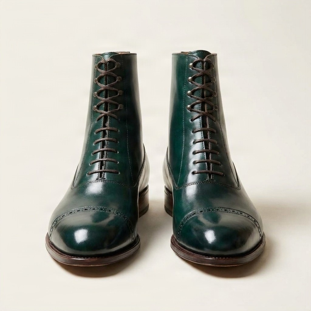 Men's green leather dress boots