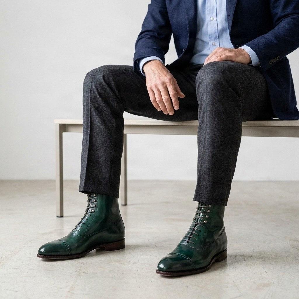 Men's leather dress boots in green